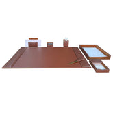 Rustic (Sienna) Brown Leather Desk Set, 7pc